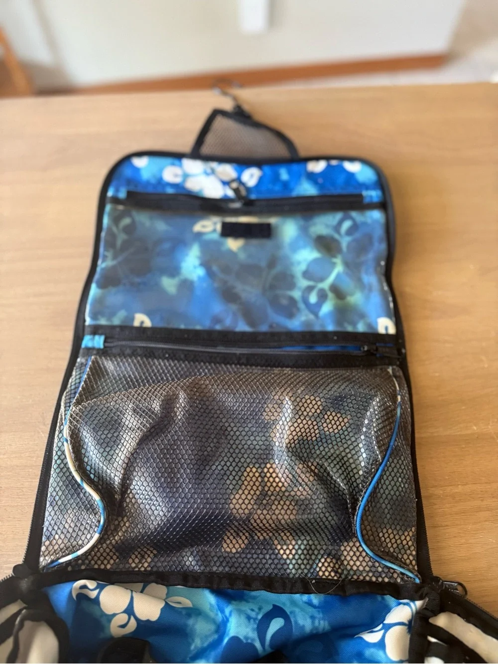 L.L. Bean Blue and White Cosmetic Bag with Floral Design